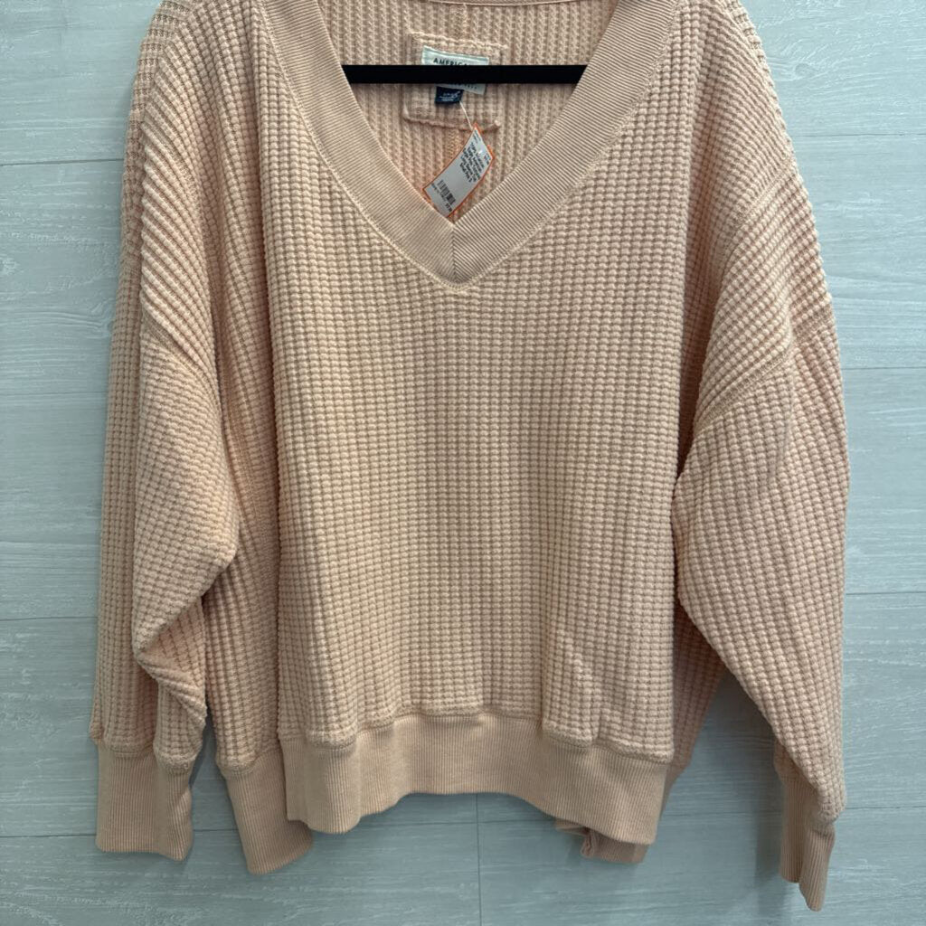 American Eagle Pink Textured Long Sleeve Top Small