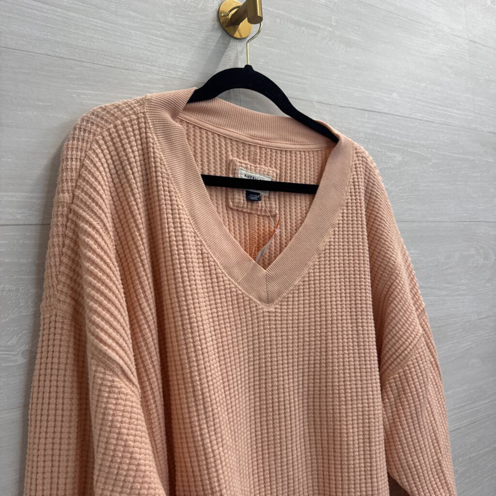 American Eagle Pink Textured Long Sleeve Top Small