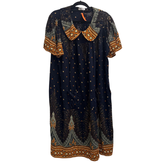 Ekouaer Navy/ Brown Print Short Sleeve Dress XXXL