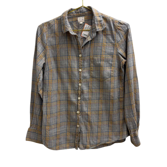 J Crew Grey/ Yellow Plaid Long Sleeve Button Down Top Small