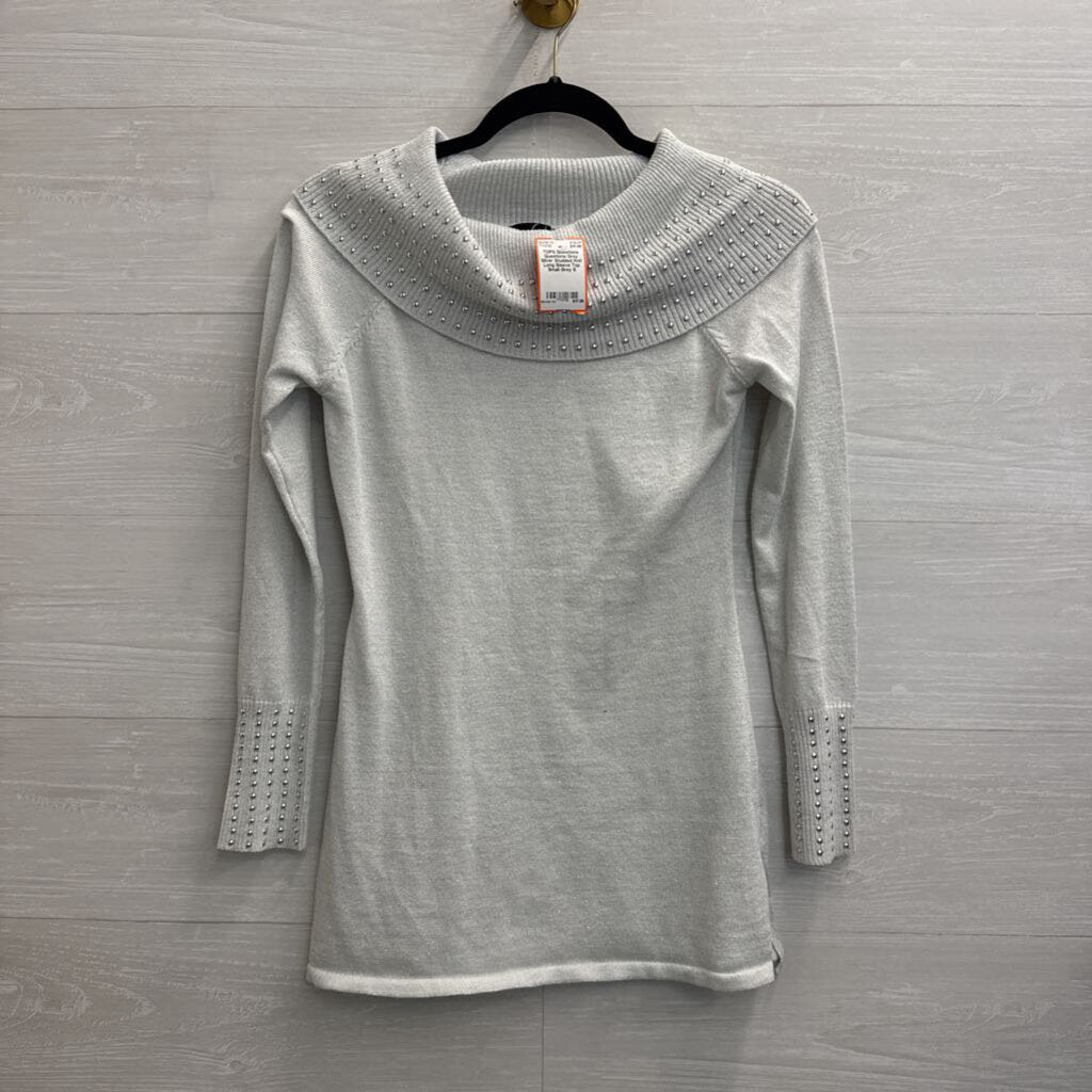 Questions Grey Silver Studded Knit Long Sleeve Top Small