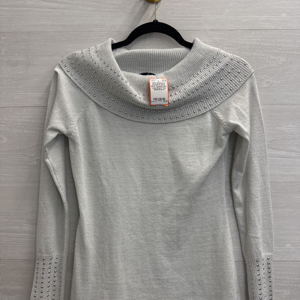 Questions Grey Silver Studded Knit Long Sleeve Top Small