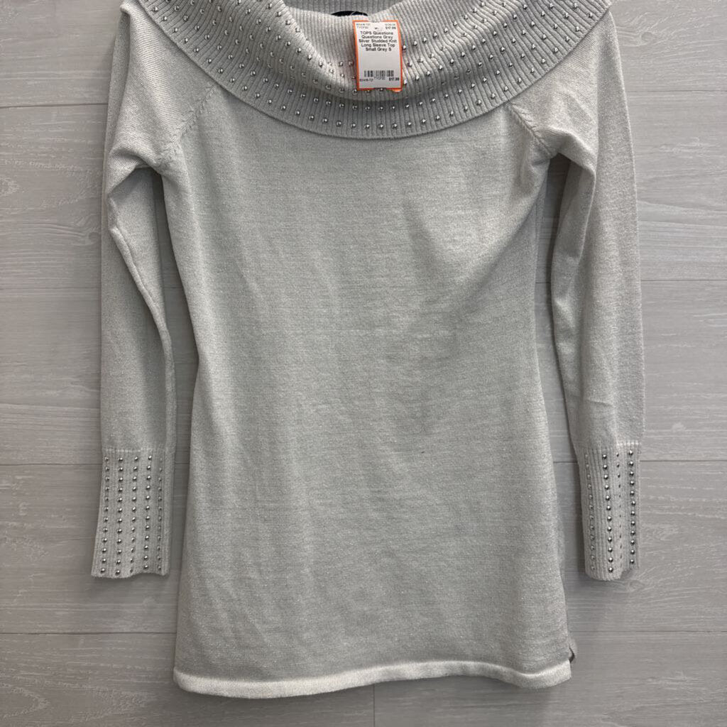 Questions Grey Silver Studded Knit Long Sleeve Top Small