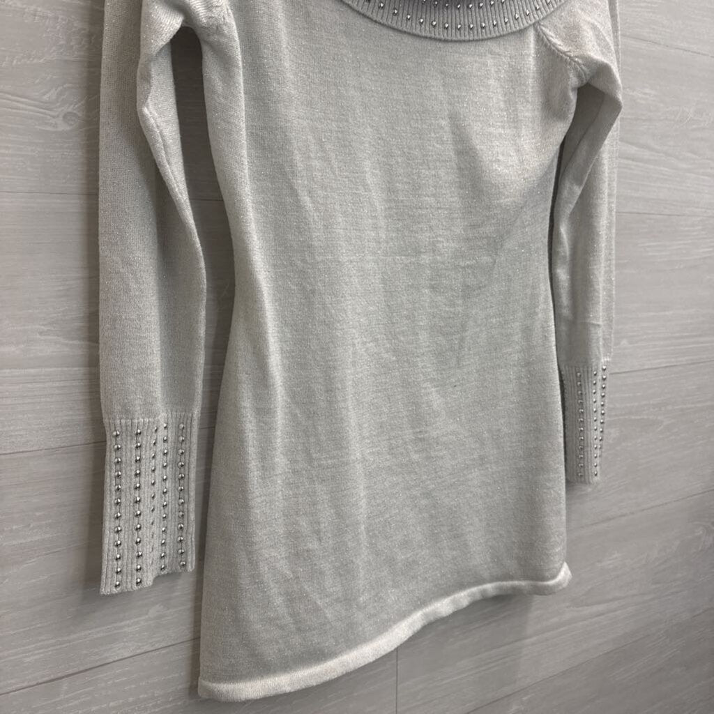 Questions Grey Silver Studded Knit Long Sleeve Top Small