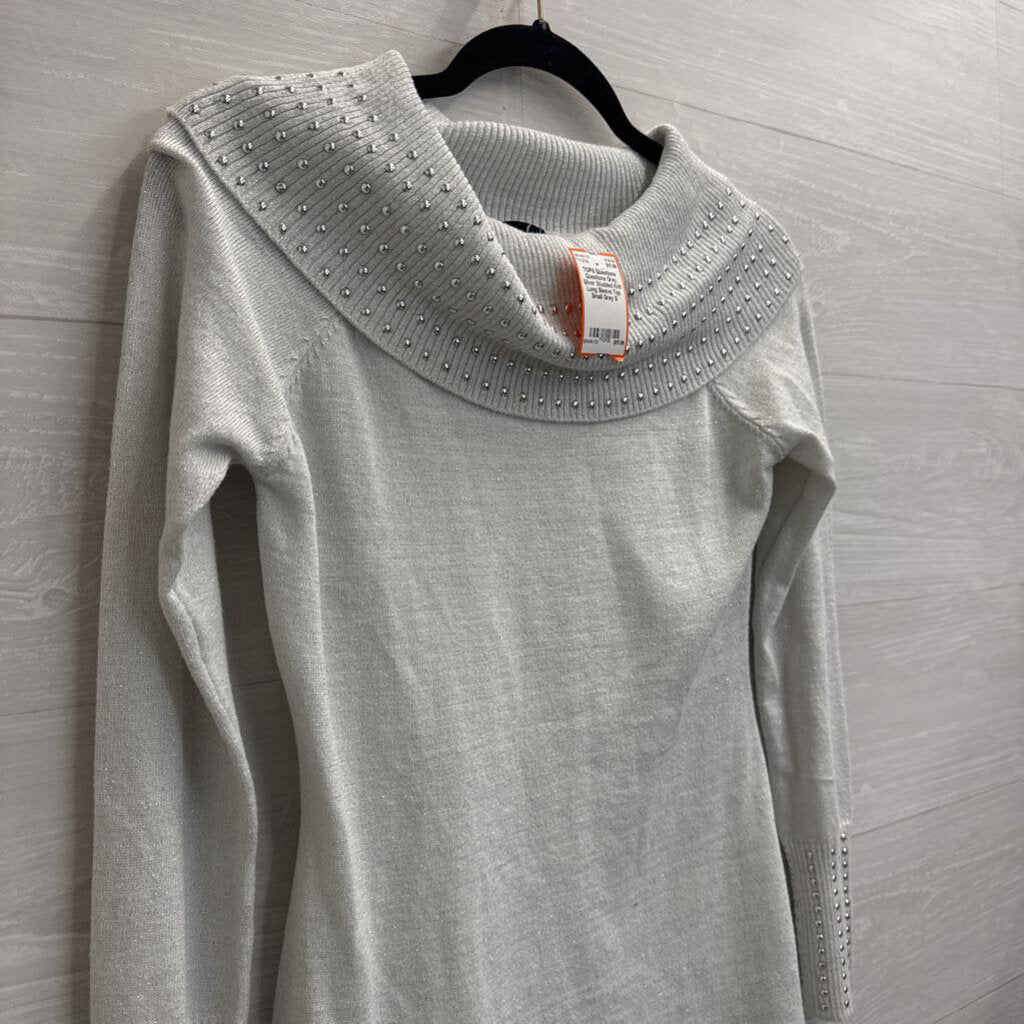 Questions Grey Silver Studded Knit Long Sleeve Top Small