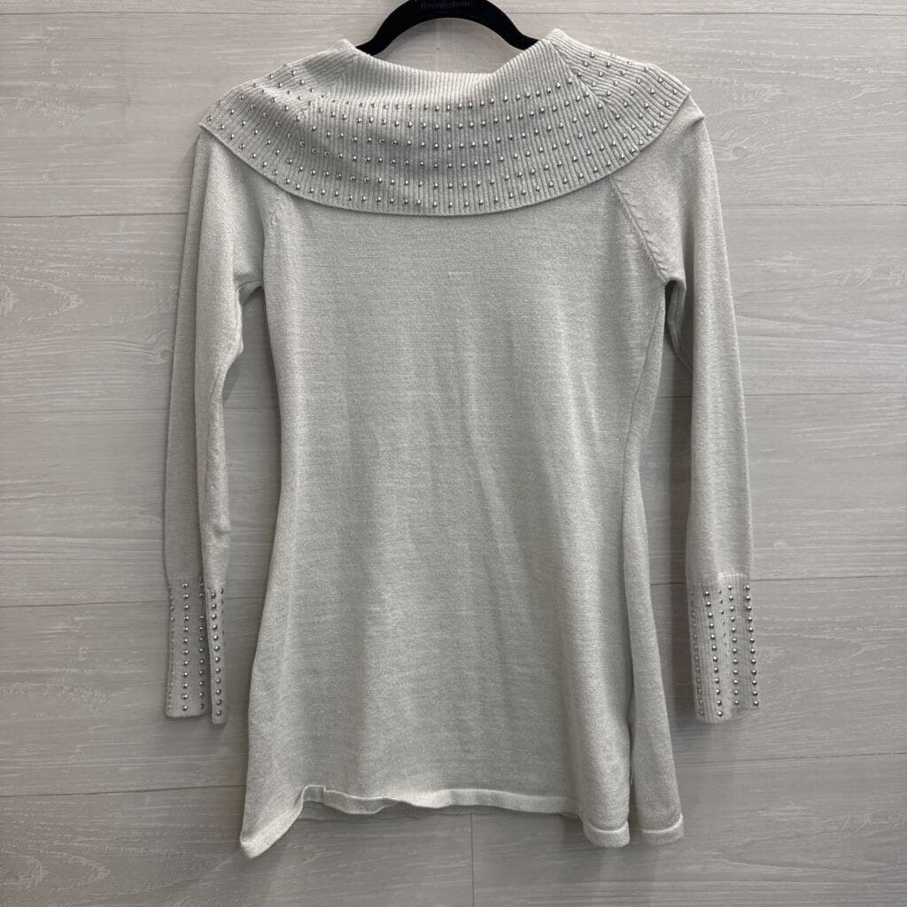 Questions Grey Silver Studded Knit Long Sleeve Top Small