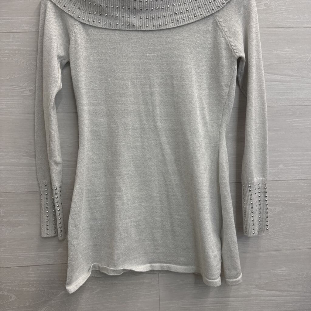 Questions Grey Silver Studded Knit Long Sleeve Top Small