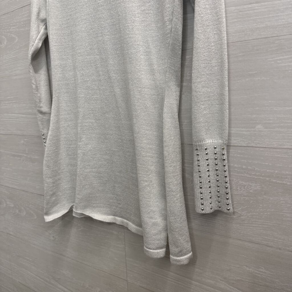 Questions Grey Silver Studded Knit Long Sleeve Top Small