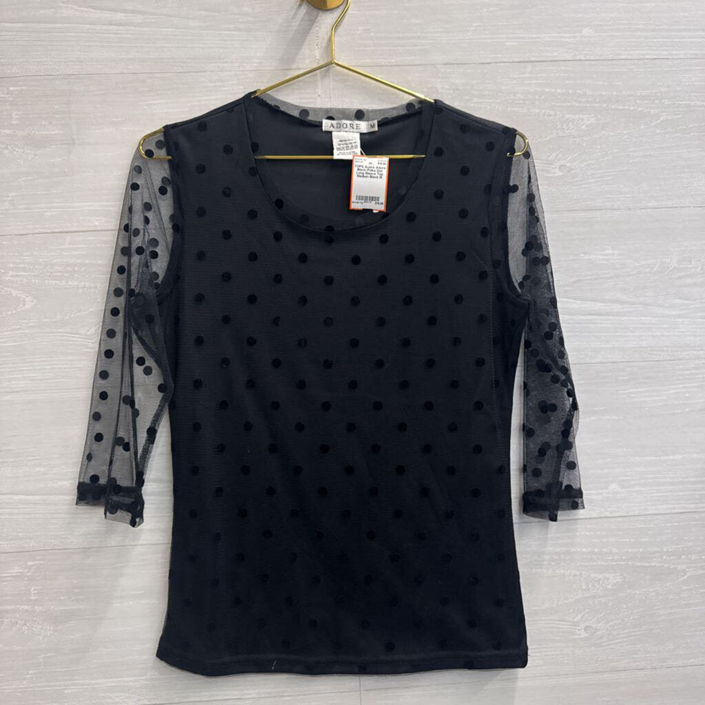 Adore Black Polka Dot Long Sleeve Top Medium