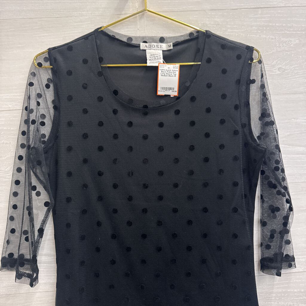 Adore Black Polka Dot Long Sleeve Top Medium