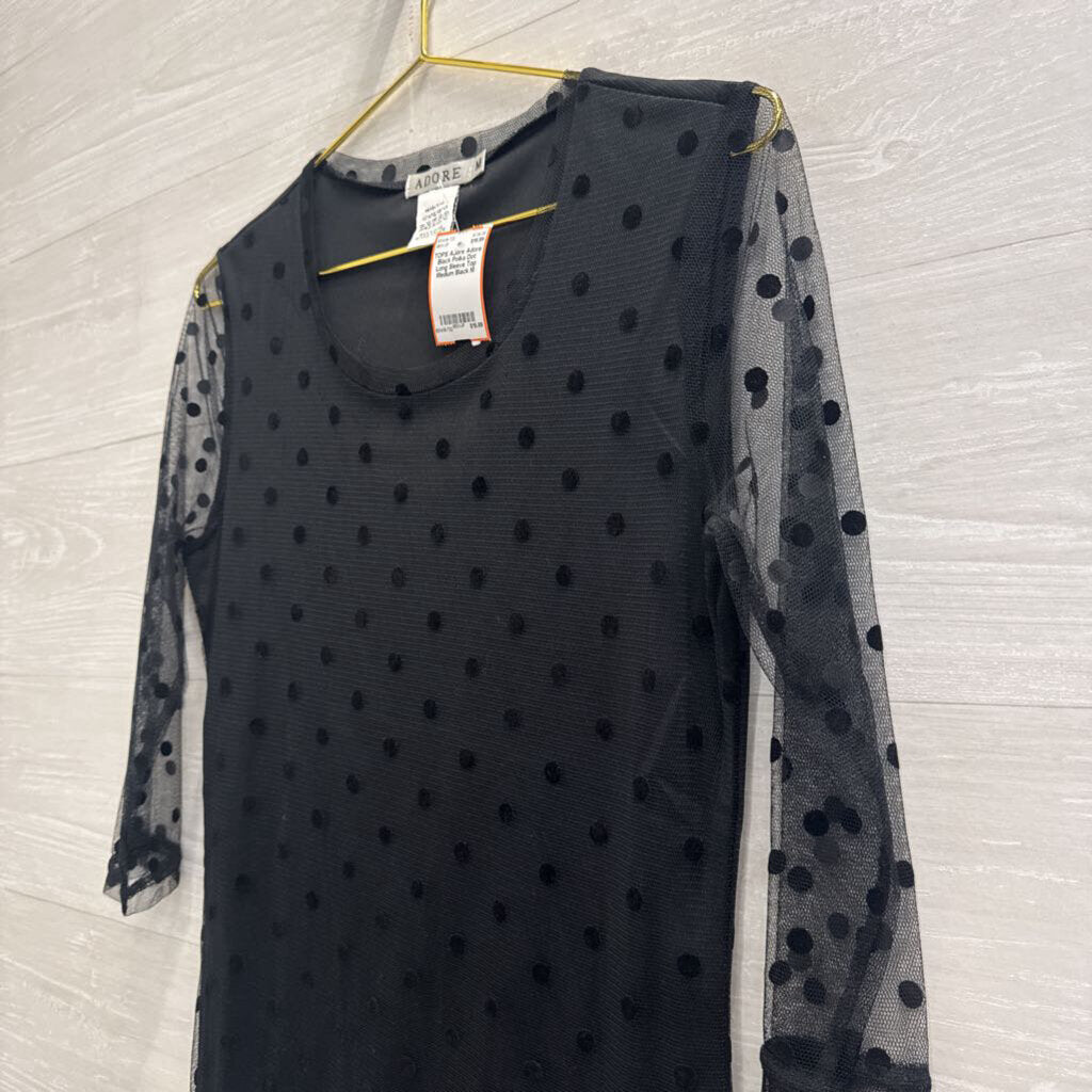 Adore Black Polka Dot Long Sleeve Top Medium