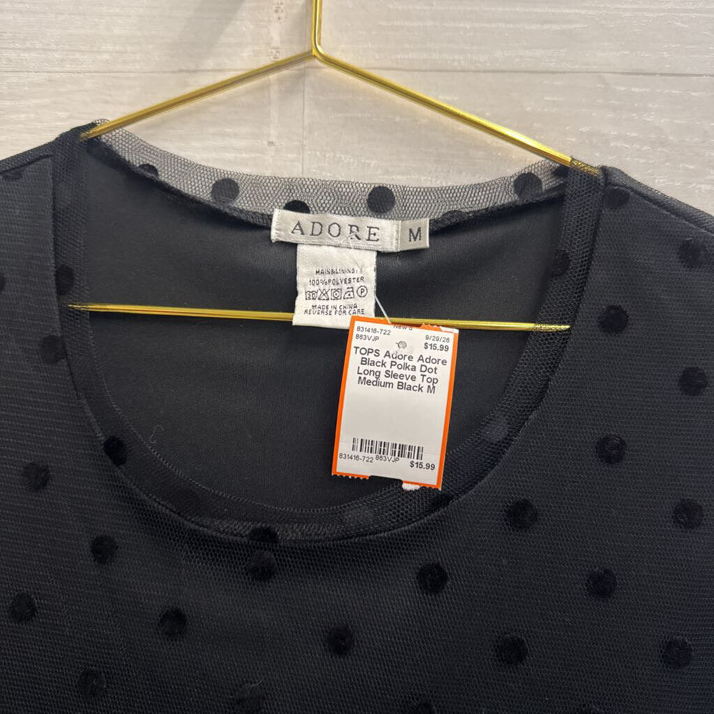 Adore Black Polka Dot Long Sleeve Top Medium