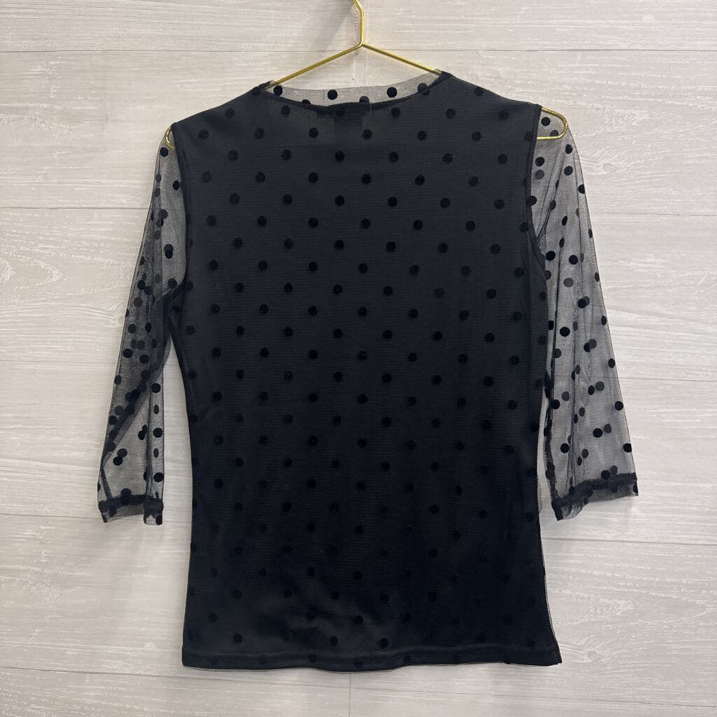 Adore Black Polka Dot Long Sleeve Top Medium