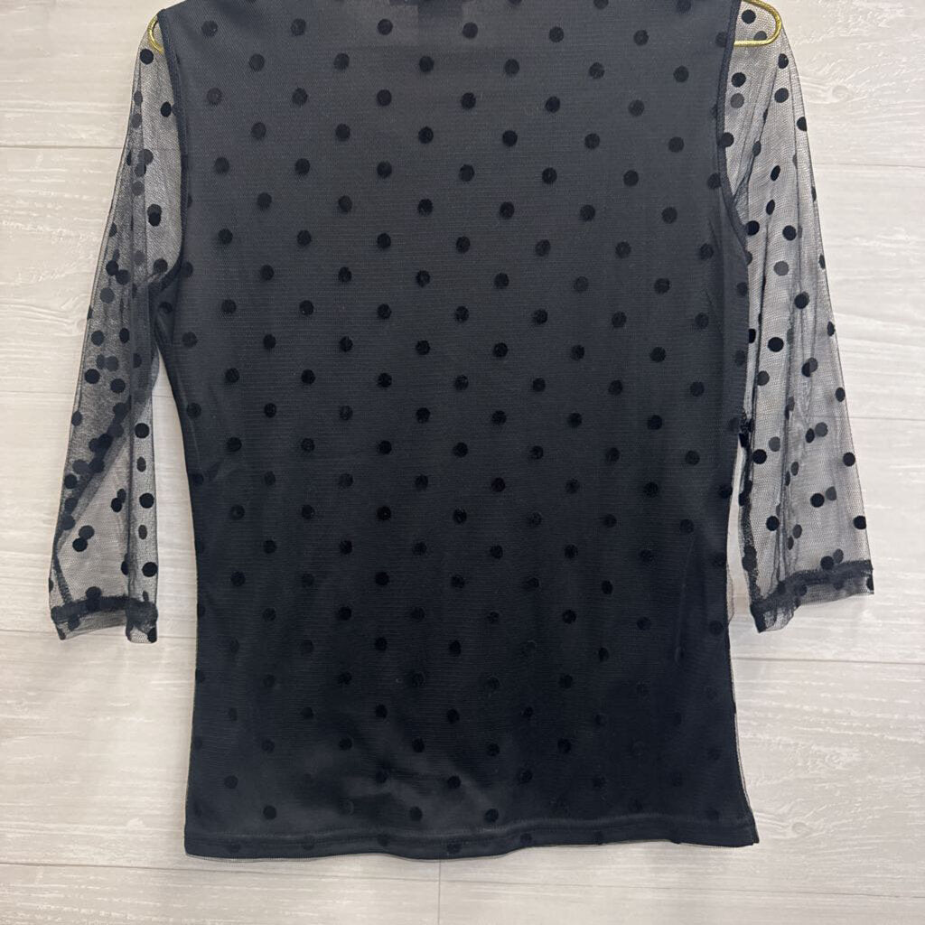 Adore Black Polka Dot Long Sleeve Top Medium