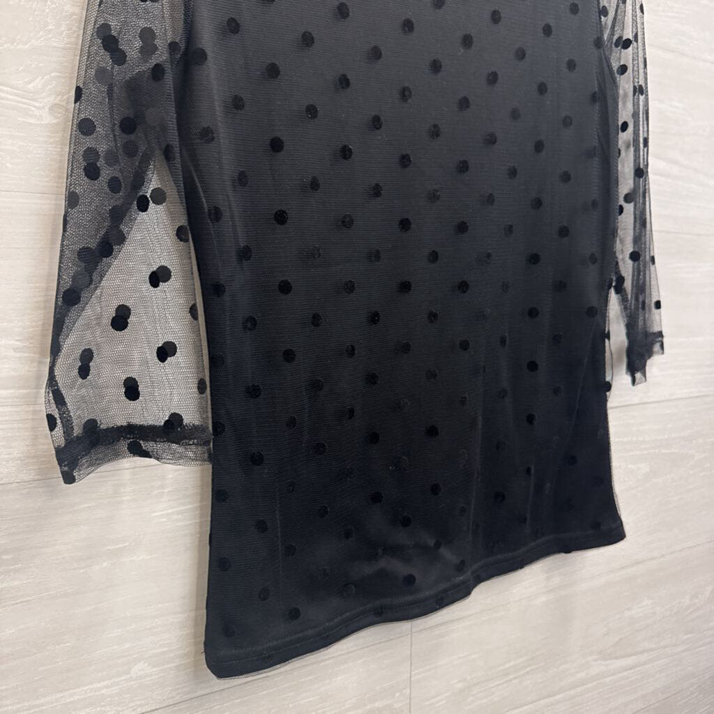 Adore Black Polka Dot Long Sleeve Top Medium