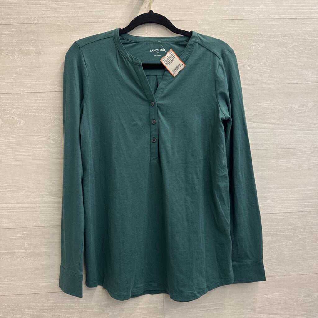 Lands End Green Long Sleeve Henley Top Extra Small