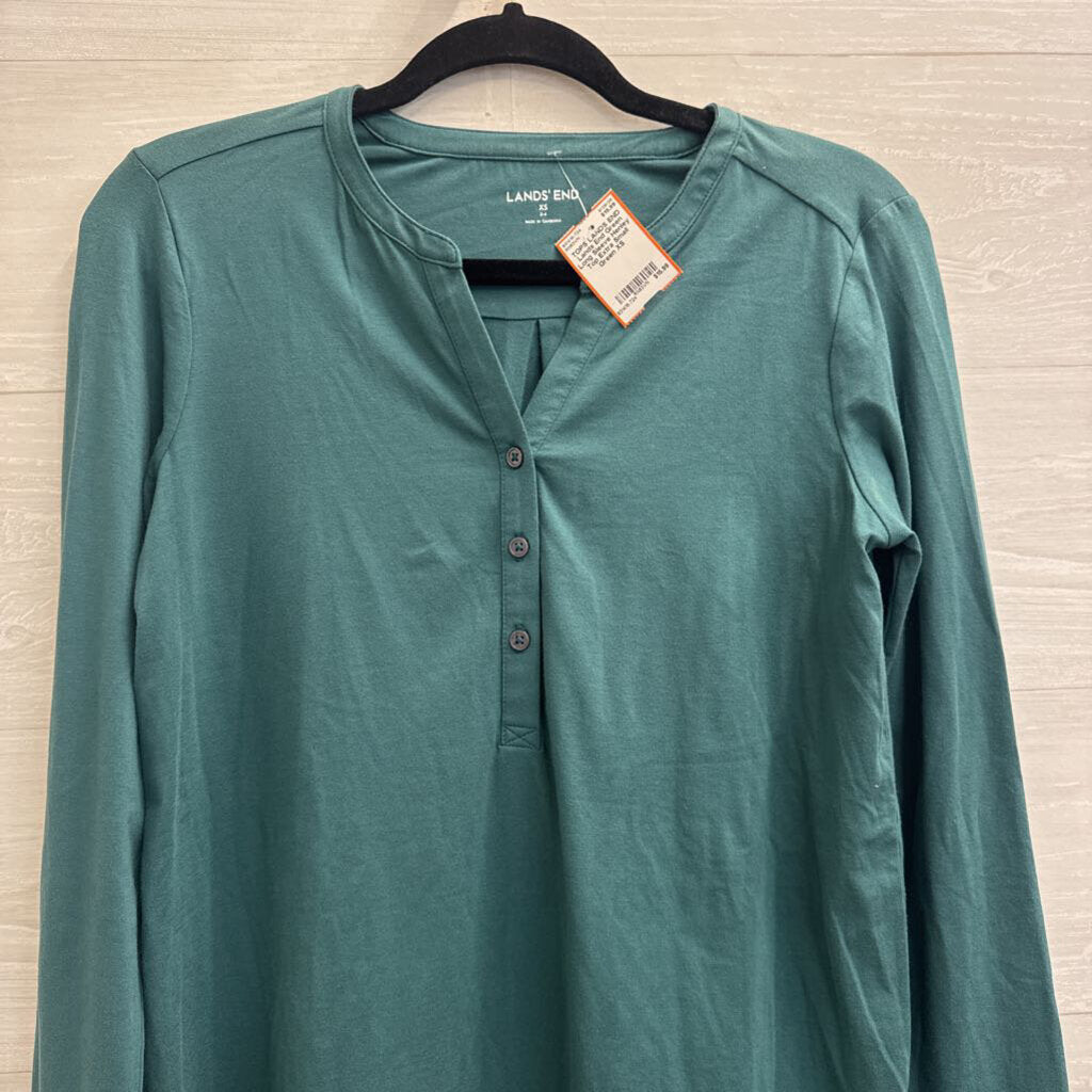 Lands End Green Long Sleeve Henley Top Extra Small