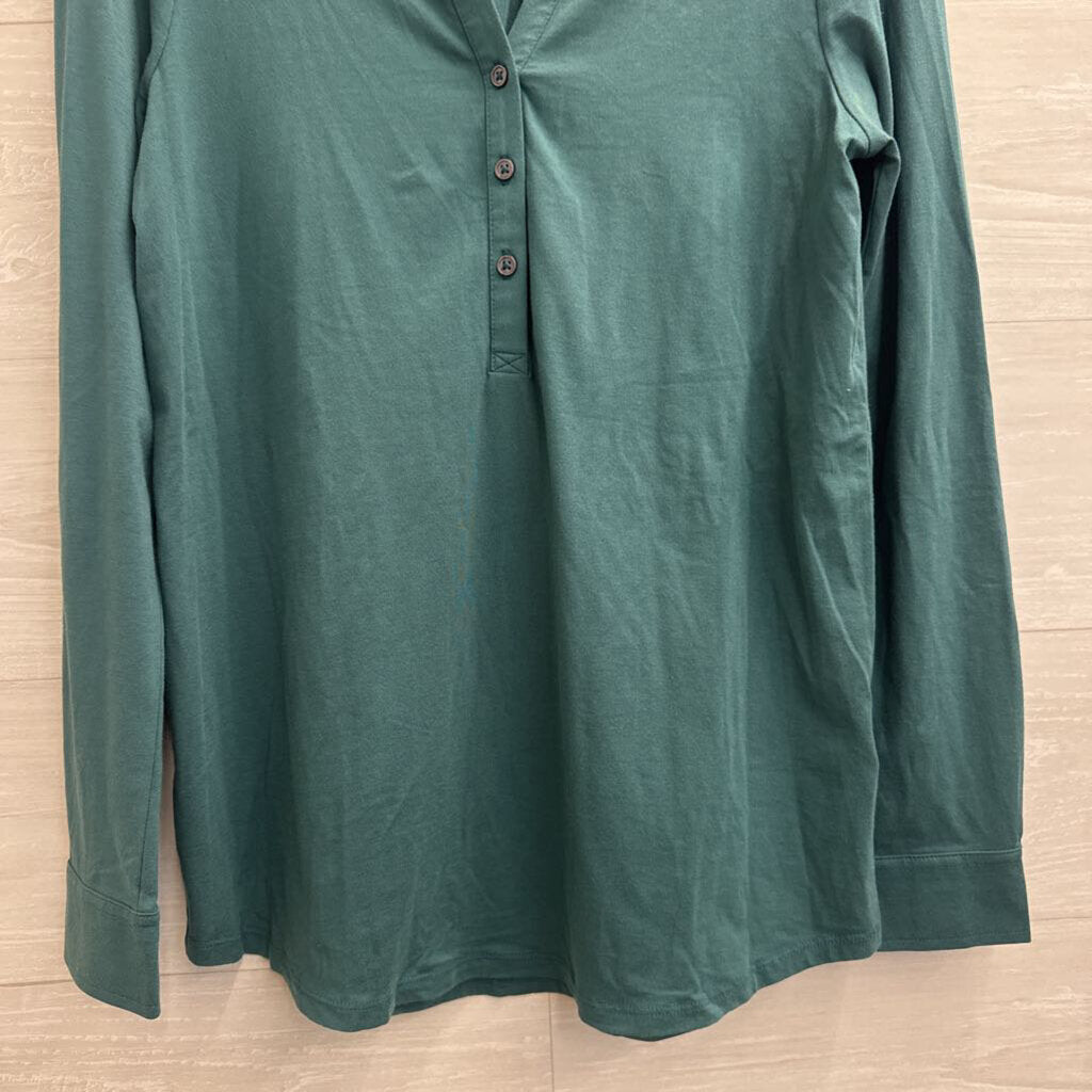 Lands End Green Long Sleeve Henley Top Extra Small