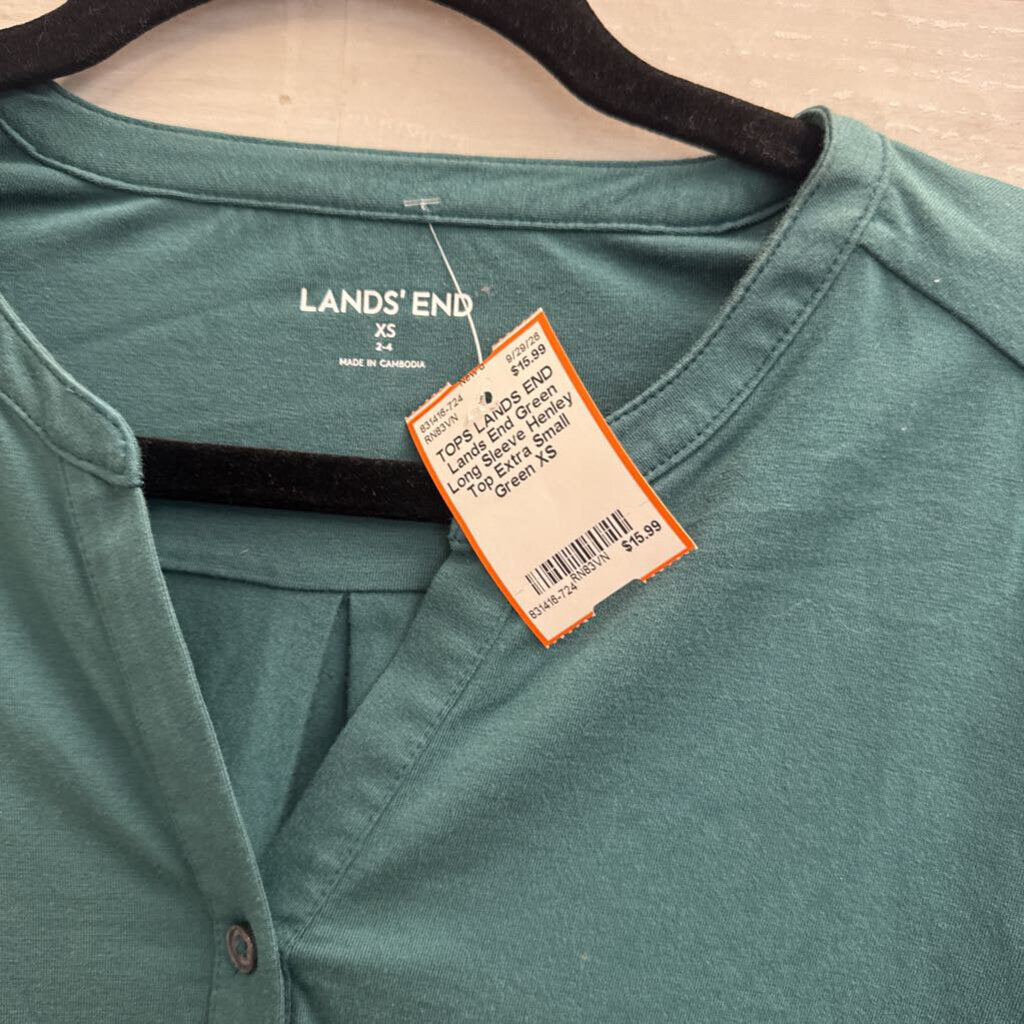 Lands End Green Long Sleeve Henley Top Extra Small