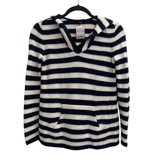 Talbots Navy/ White Striped Knit Hooded Sweater Top Small Petite