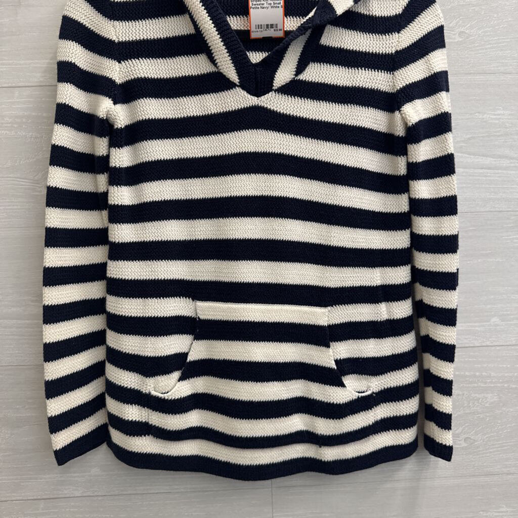 Talbots Navy/ White Striped Knit Hooded Sweater Top Small Petite