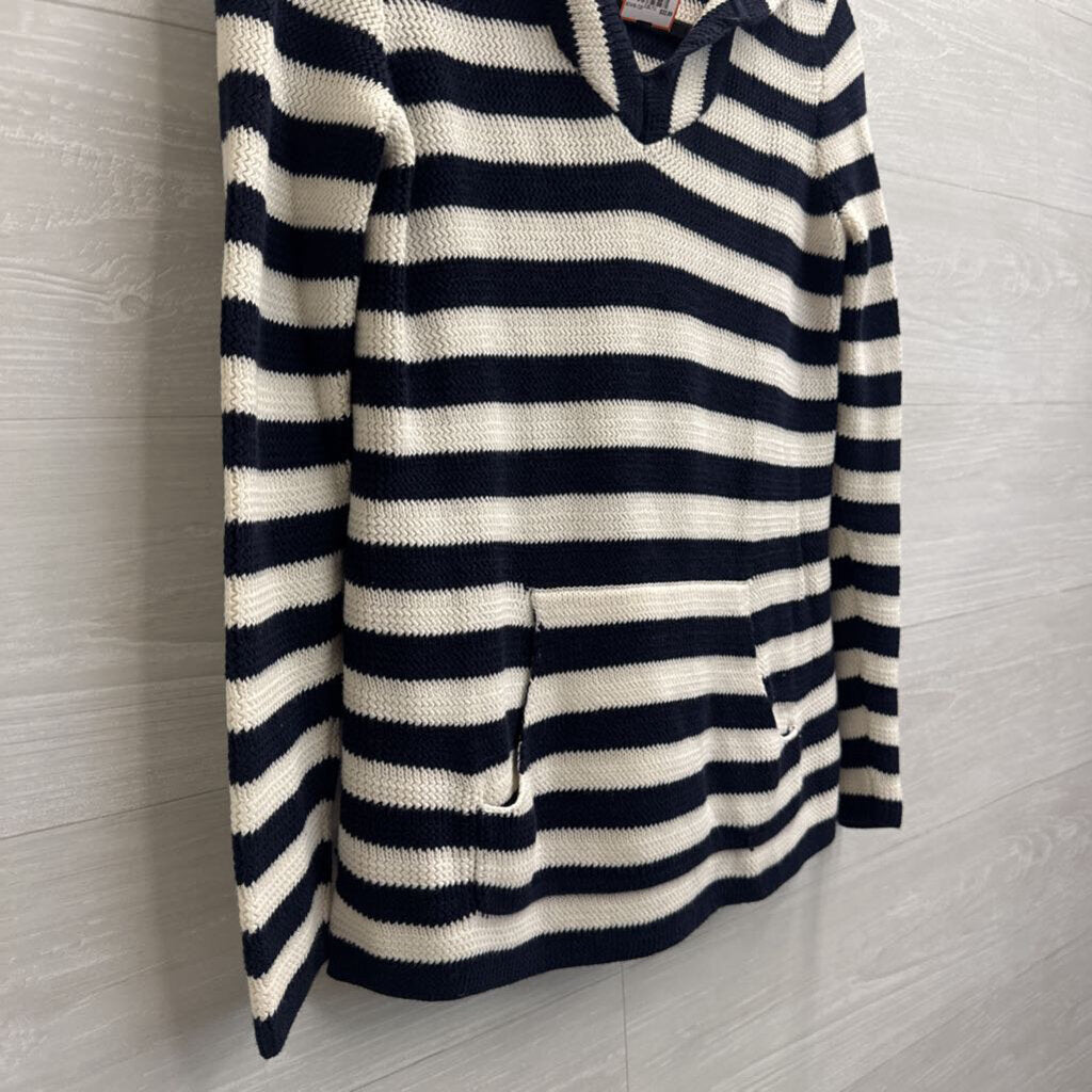Talbots Navy/ White Striped Knit Hooded Sweater Top Small Petite