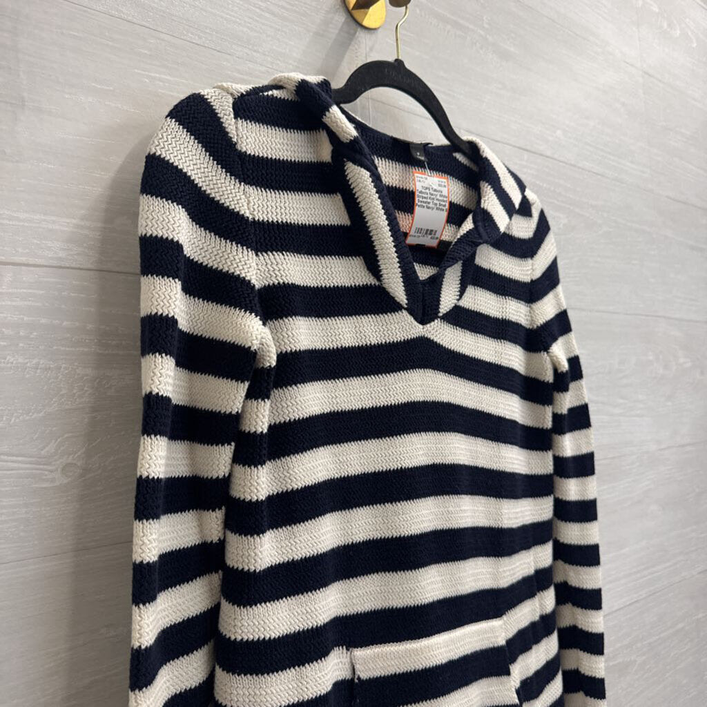 Talbots Navy/ White Striped Knit Hooded Sweater Top Small Petite
