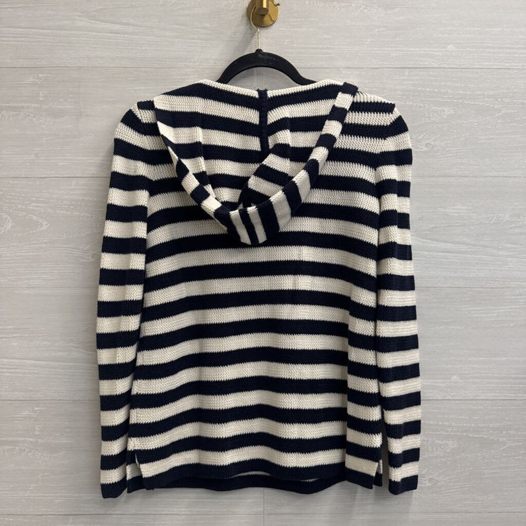 Talbots Navy/ White Striped Knit Hooded Sweater Top Small Petite
