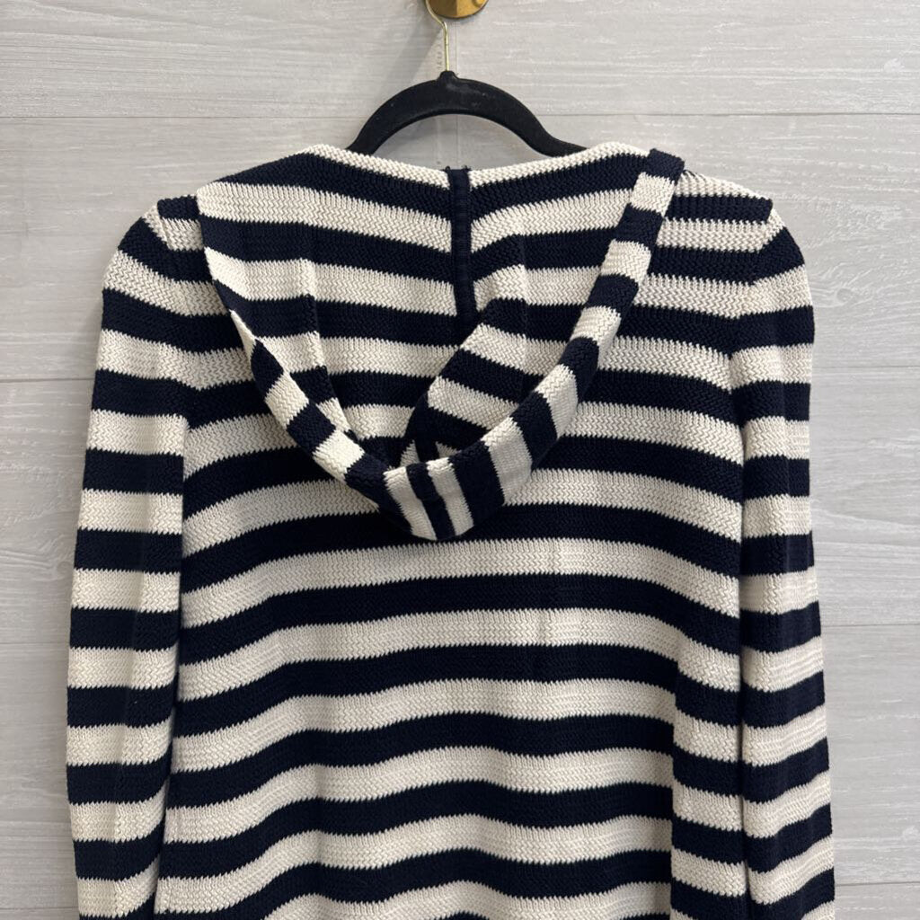 Talbots Navy/ White Striped Knit Hooded Sweater Top Small Petite