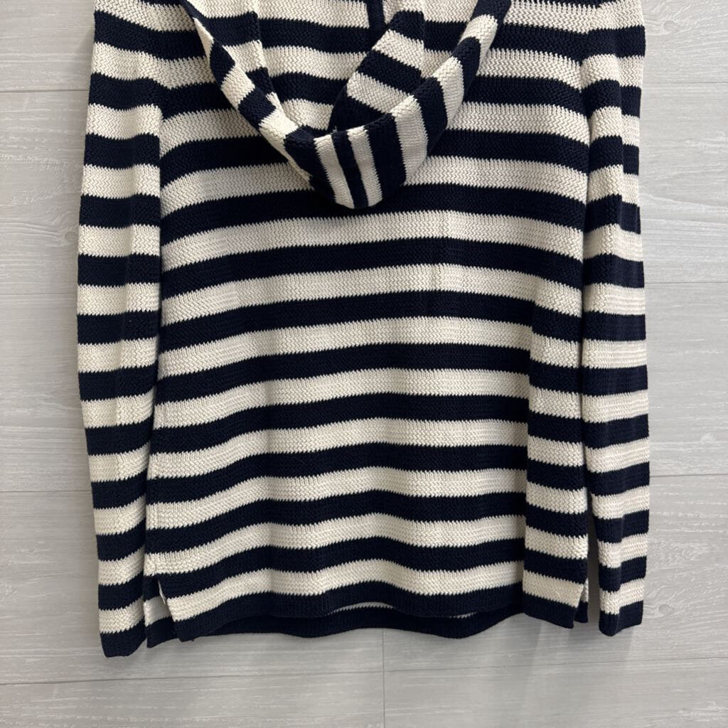 Talbots Navy/ White Striped Knit Hooded Sweater Top Small Petite