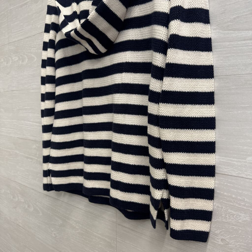 Talbots Navy/ White Striped Knit Hooded Sweater Top Small Petite