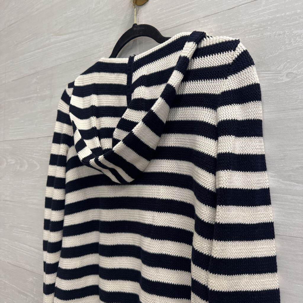 Talbots Navy/ White Striped Knit Hooded Sweater Top Small Petite