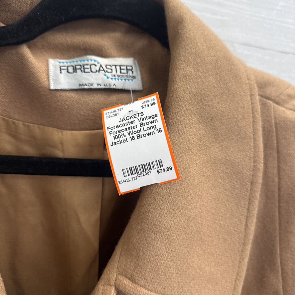 Vintage Forecaster Brown 100% Wool Long Jacket 16
