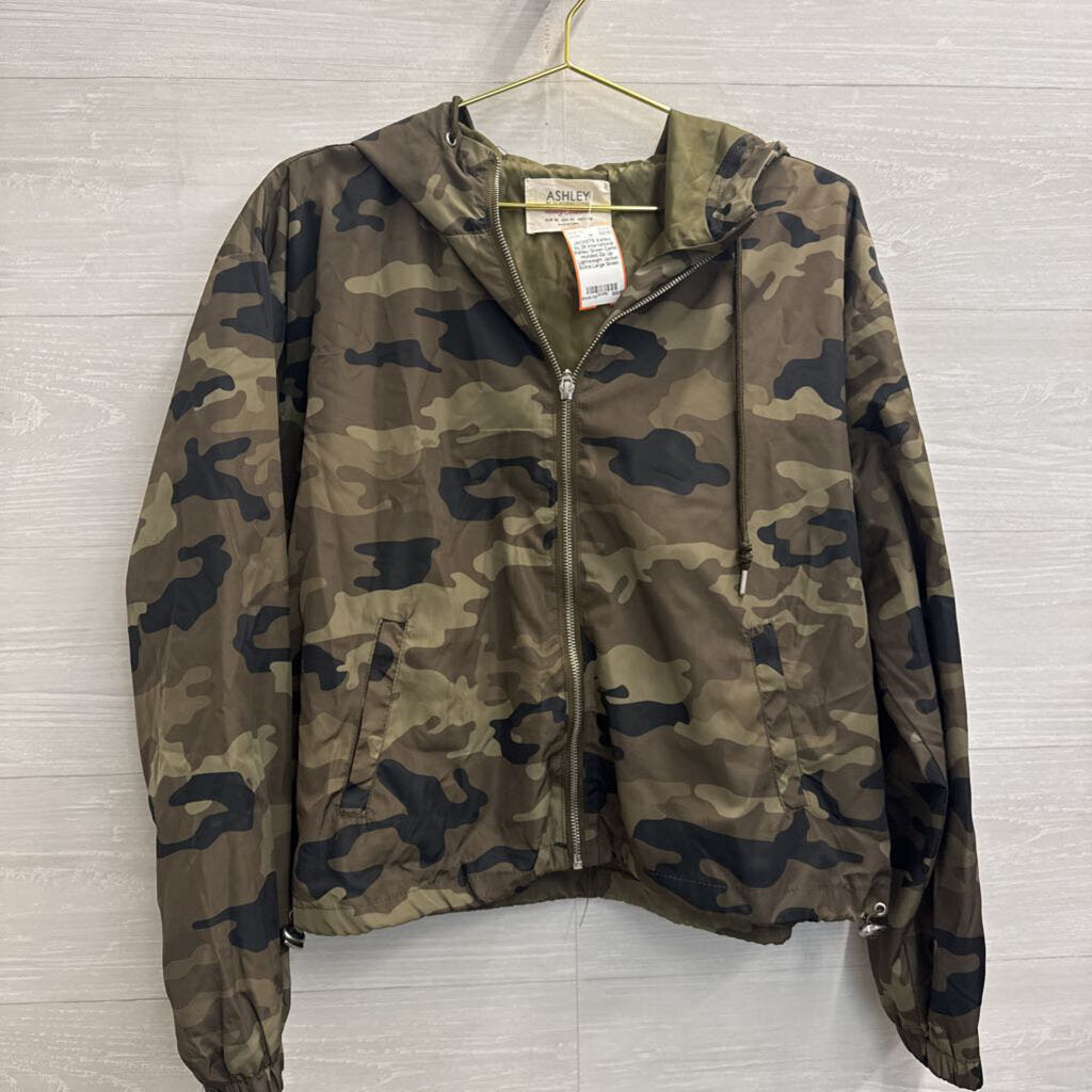 Ashley Green Camo Hooded Zip Up Lightweight Jacket Extra Large