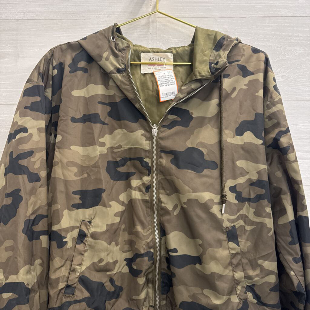 Ashley Green Camo Hooded Zip Up Lightweight Jacket Extra Large