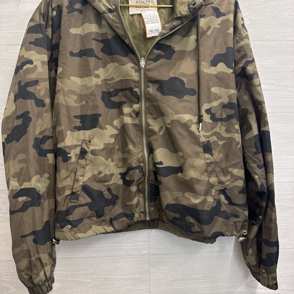 Ashley Green Camo Hooded Zip Up Lightweight Jacket Extra Large