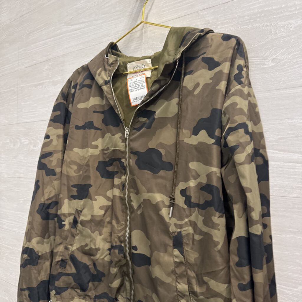 Ashley Green Camo Hooded Zip Up Lightweight Jacket Extra Large