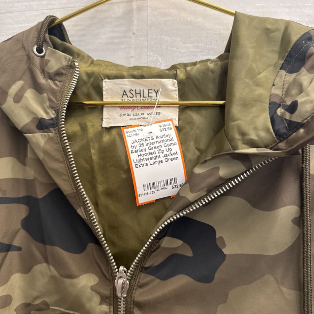 Ashley Green Camo Hooded Zip Up Lightweight Jacket Extra Large