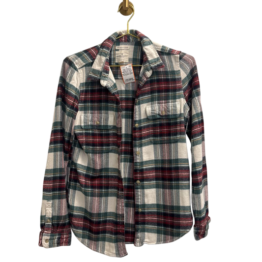 American Eagle White/ Green/ Red Plaid Long Sleeve Button Down Top Medium