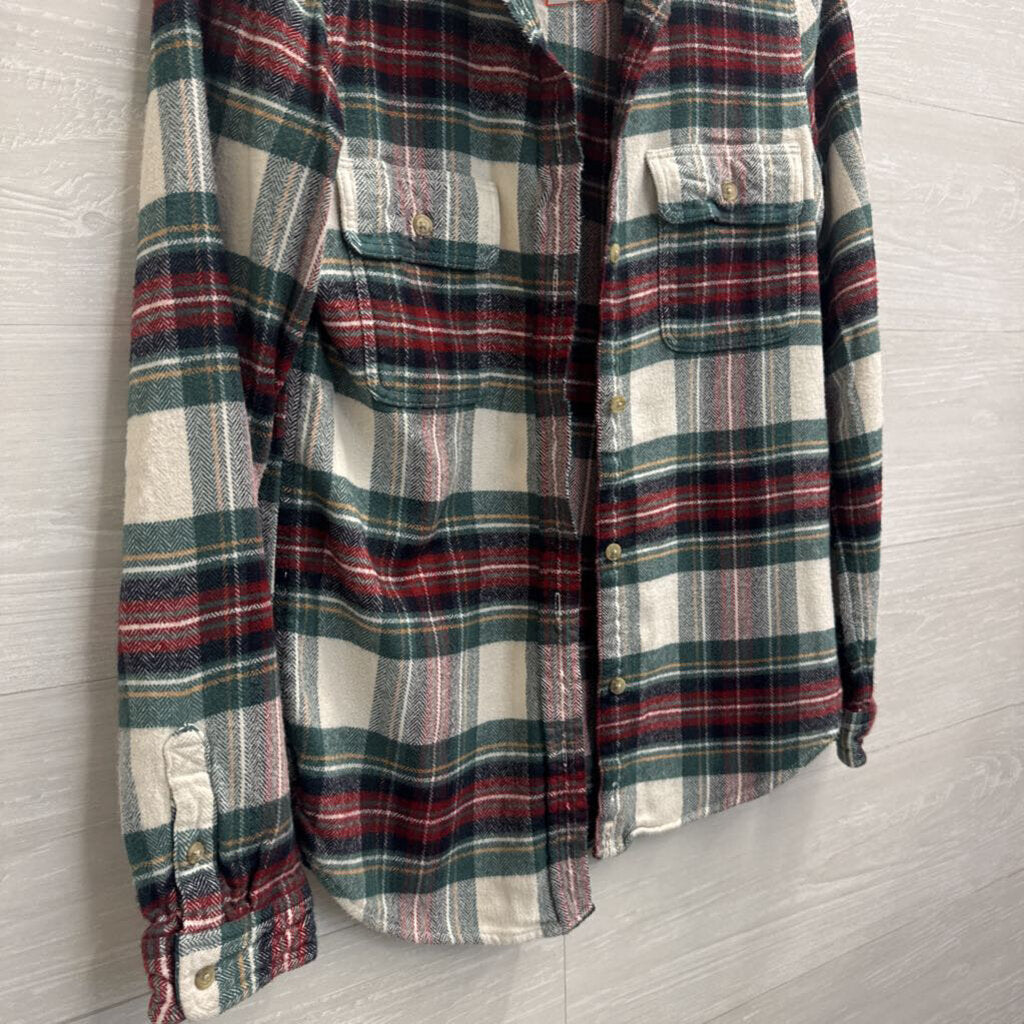 American Eagle White/ Green/ Red Plaid Long Sleeve Button Down Top Medium