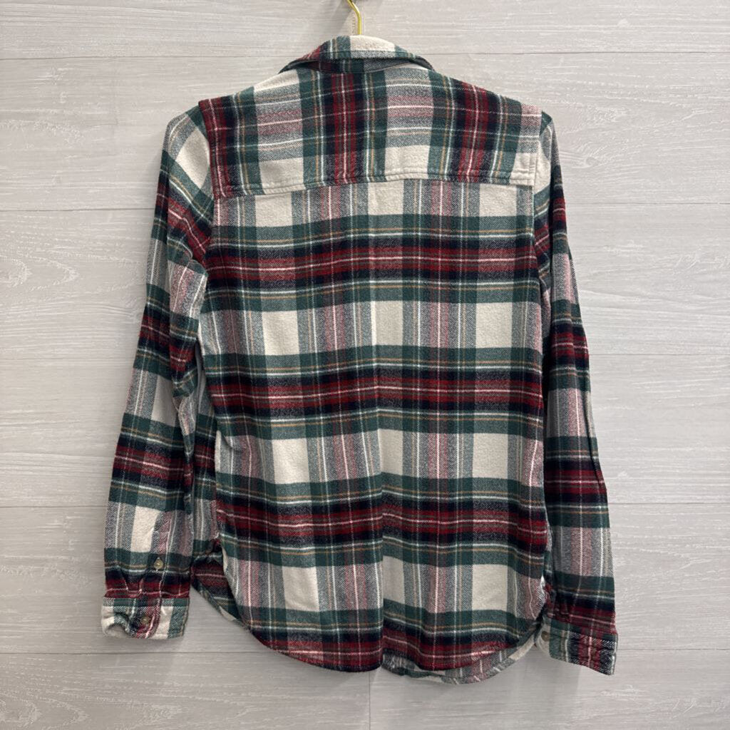 American Eagle White/ Green/ Red Plaid Long Sleeve Button Down Top Medium