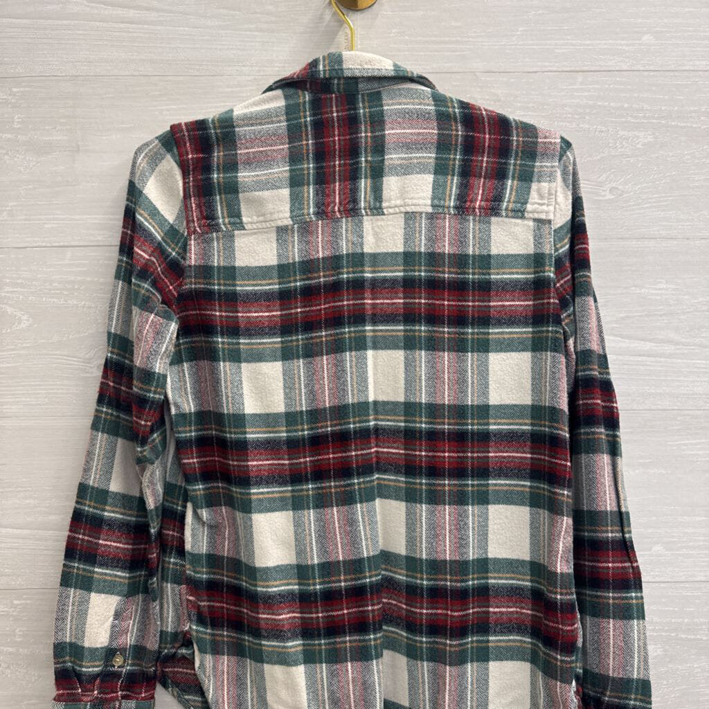 American Eagle White/ Green/ Red Plaid Long Sleeve Button Down Top Medium