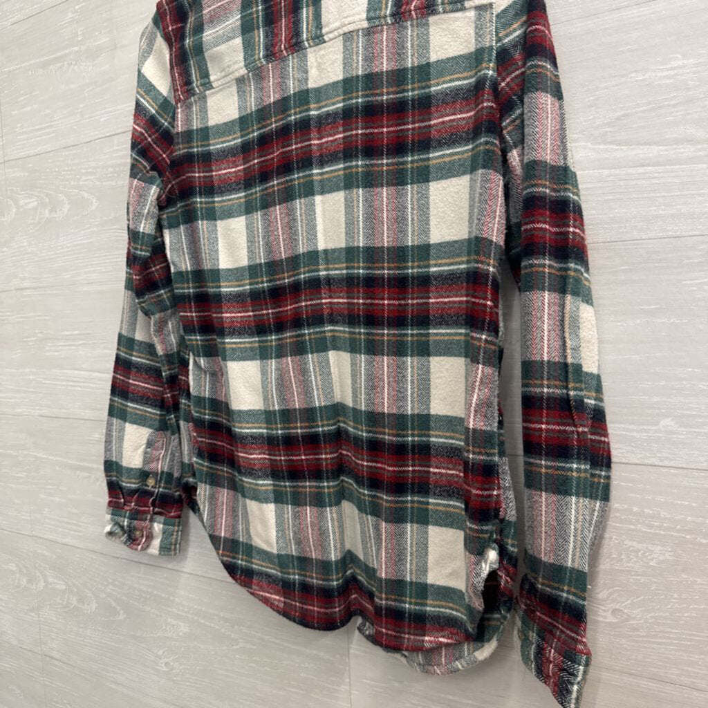 American Eagle White/ Green/ Red Plaid Long Sleeve Button Down Top Medium