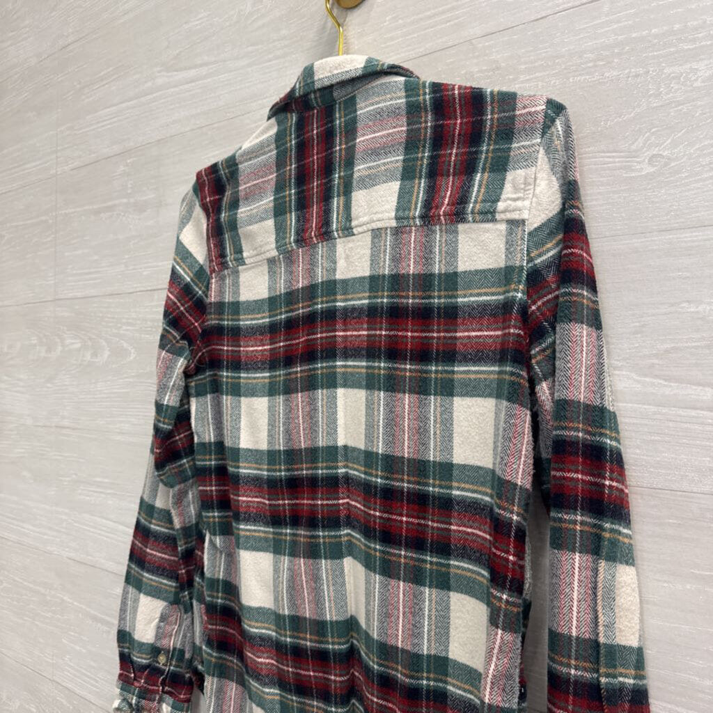 American Eagle White/ Green/ Red Plaid Long Sleeve Button Down Top Medium
