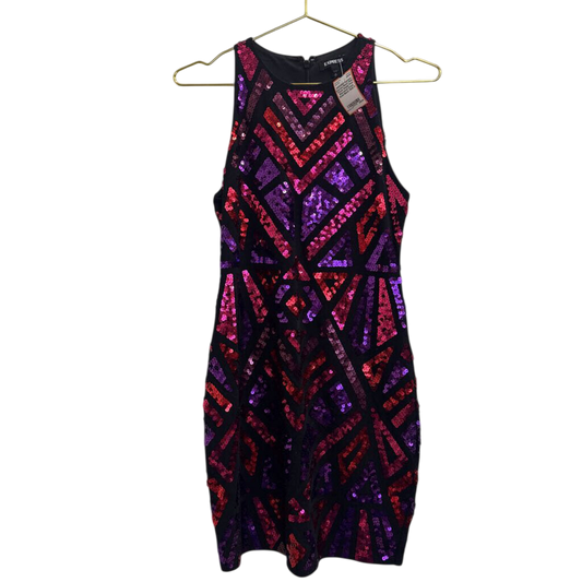Express Black/ Pink/ Purple Sequin Print Sleeveless Dress Small