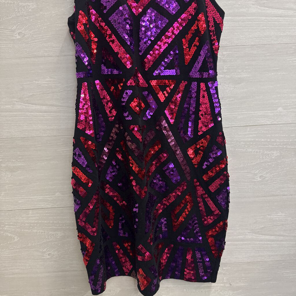 Express Black/ Pink/ Purple Sequin Print Sleeveless Dress Small