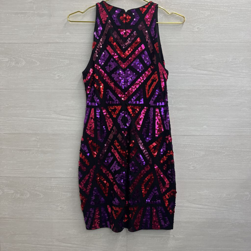 Express Black/ Pink/ Purple Sequin Print Sleeveless Dress Small