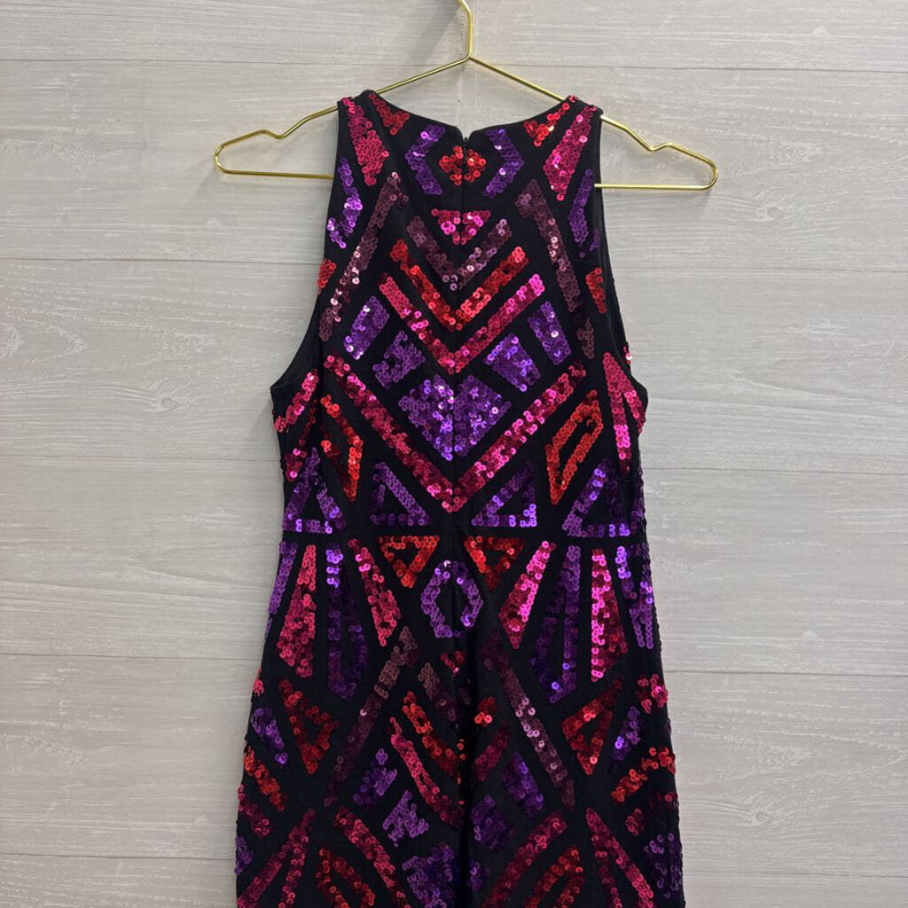 Express Black/ Pink/ Purple Sequin Print Sleeveless Dress Small