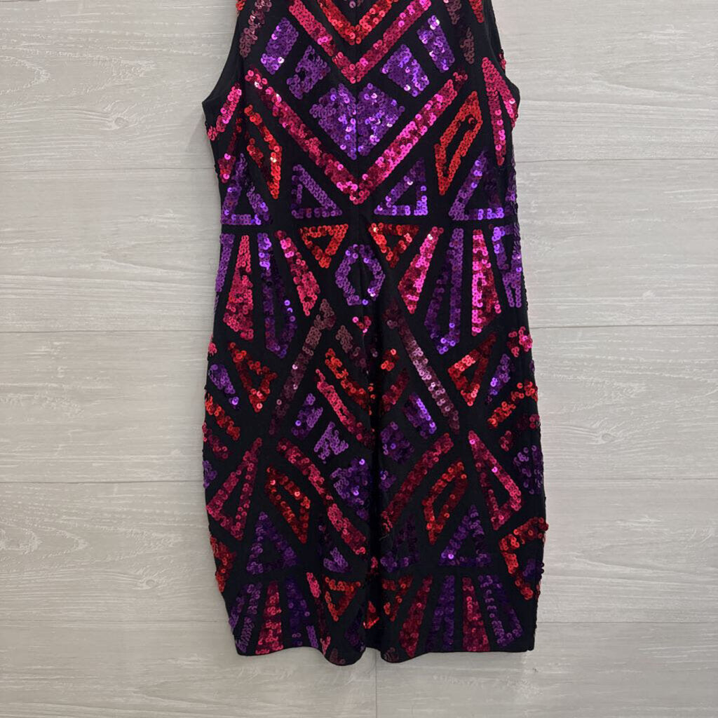 Express Black/ Pink/ Purple Sequin Print Sleeveless Dress Small