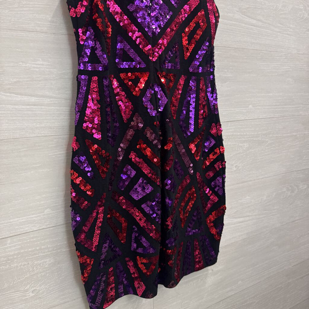 Express Black/ Pink/ Purple Sequin Print Sleeveless Dress Small